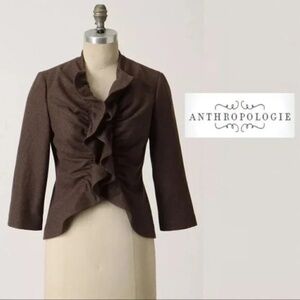 Anthropologie Tabitha Wool Blazer Ruffle Dark Brown Jacket